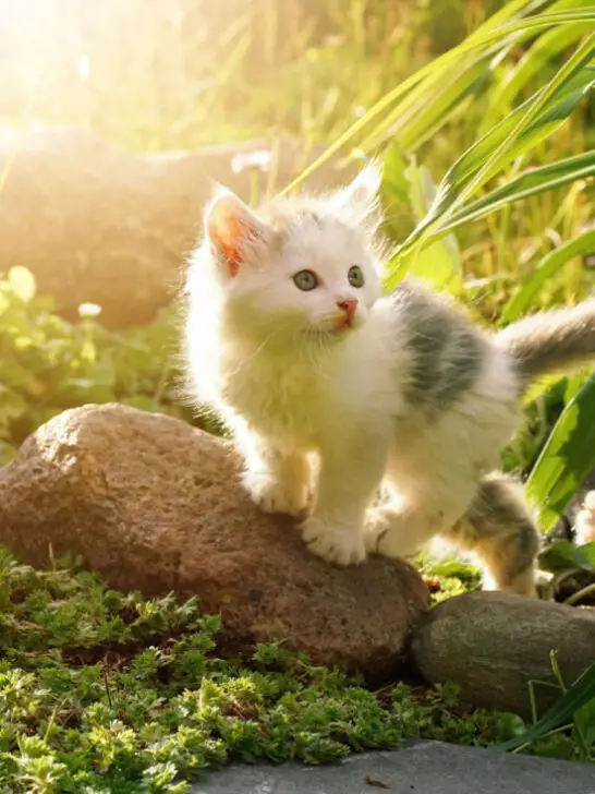 cute kitten standing in the garden