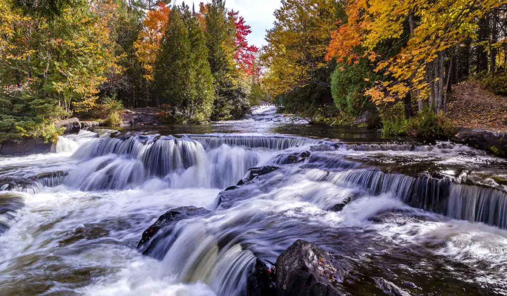 Bond Falls and Beautiful Autumn leaves Paulding Michigan