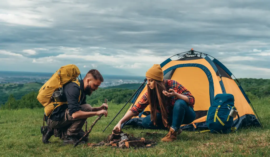 couple camping in the mountain